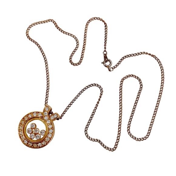 Vintage Y2K Gold Tone Floating Rhinestone Halo Pendant Necklace Kinetic Jewelry - Picture 6 of 12